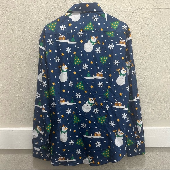 Suitmeister Long Sleeve Button Up Snowman Christmas Theme Men's Shirt Size L - Picture 4 of 4